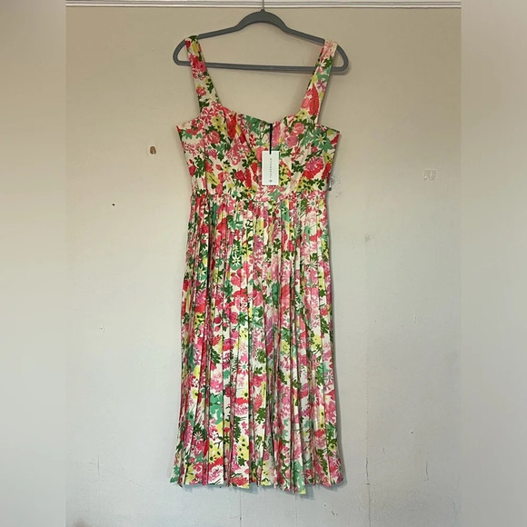 Tuckernuck Fiora Pleat Bright Floral Square Neck Midi Spring Easter Dress Size 8 - Picture 5 of 11